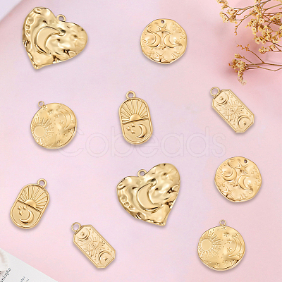 10Pcs 5 Styles Moon & Star Theme 304 Stainless Steel Pendants STAS-BBC0009-33-1