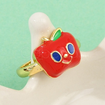 Brass Enamel Cuff Rings for Women RJEW-D326-01G-1