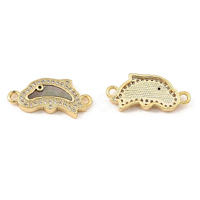 Rack Plating Brass Micro Pave Clear Cubic Zirconia Connector Charms KK-K342-23G-1