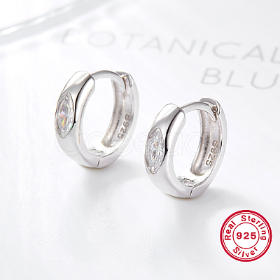 Anti-Tarnish Rhodium Plated 925 Sterling Silver Micro Pave Cubic Zirconia Hoop Earrings CR6273-2-1