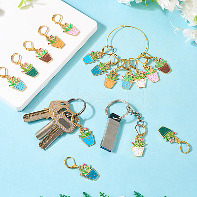 16Pcs 8 Colors Potted Plants Alloy Enamel Locking Stitch Marker HJEW-TAC0093-1