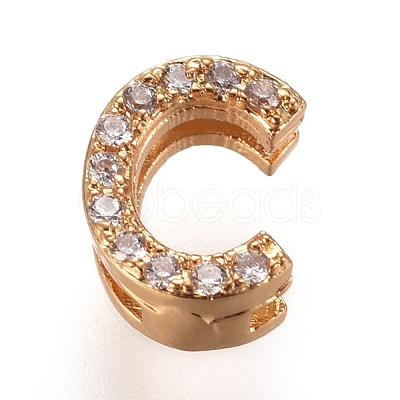 Golden Plated Brass Micro Pave Cubic Zirconia Slide Charms ZIRC-L075-61C-G-1