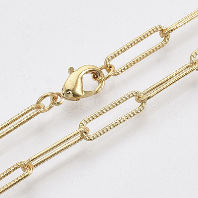 Brass Textured Paperclip Chain Necklace Making MAK-S072-01A-G-1