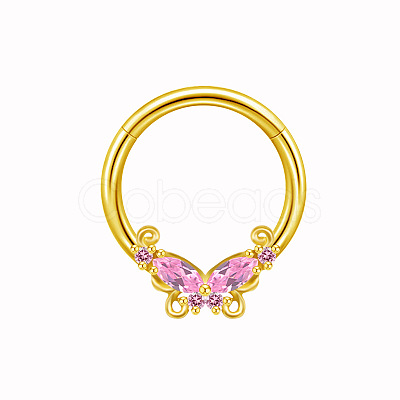 304 and 316 Surgical Stainless Steel Cubic Zirconia Butterfly Nipple Rings WGE628F-01-1