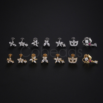 Stainless Steel Micro Pave Clear Cubic Zirconia Internally Threaded Labrets WGBE4CC-09-1