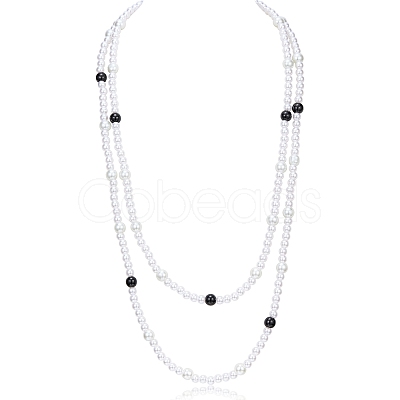 Baking Paint Pearlized Glass Pearl Round Beaded Long Necklaces NJEW-SW00066-02-1