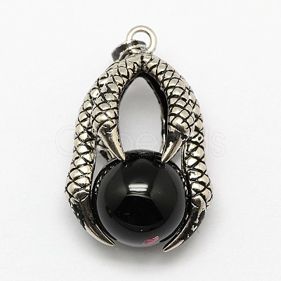 Vintage Natural Bezel Dyed & Heated Black Agate Pendants G-M038-03B-1