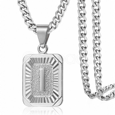 Rectangle with Letter Pattern 304 Stainless Steel Pendant Necklaces FS-WGFC766-05-1
