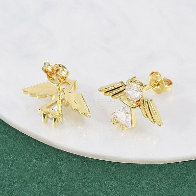 Brass Micro Pave Clear Cubic Zirconia Angel Stud Earrings EJEW-L101-03G-1