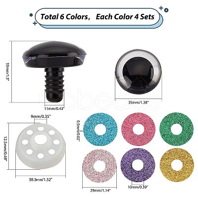 PandaHall Elite 24 Sets 6 Colors Plastic Doll Eyes DOLL-PH0001-27-1