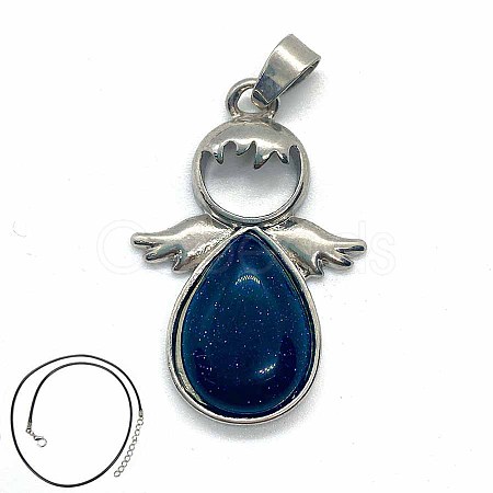 Angel Wings Synthetic Blue Goldstone Teardropt Pendant Necklaces CI6428-12-1