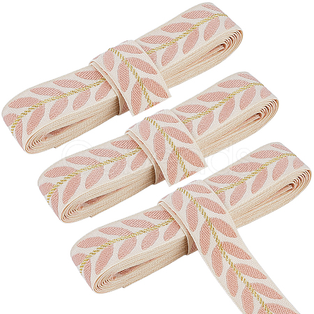3 Yards Polyester Leaf Jacquard Ribbons SRIB-WH20020-020E-1