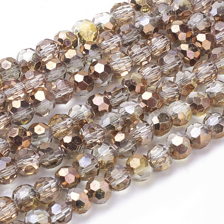 Faceted(32 Facets) Round Half Plated Electroplate Glass Beads Strands X-EGLA-J042-4mm-H03-1