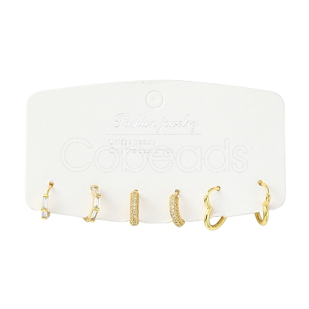 3Pairs 3 Style Clear Cubic Zirconia Heart & Rectangle & Ring Hoop Earrings EJEW-YW0001-05-1