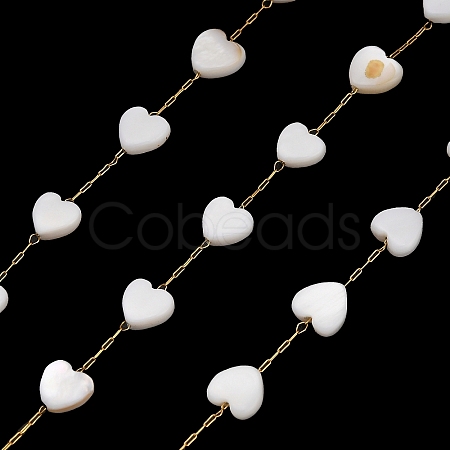 Handmade 304 Stainless Steel Shell Heart Link Chains CHS-B011-01C-G-1