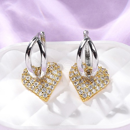 Brass Micro Pave Clear Cubic Zirconia Hoop Earrings EJEW-D322-08PG-01-1
