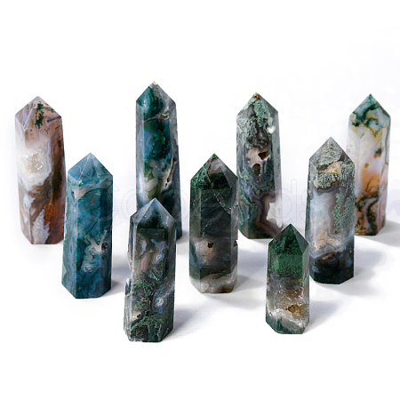 Natural Moss Agate Pointed Prism Bar Home Display Decorations G-PW0007-104C-1