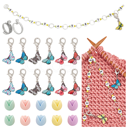 35Pcs Butterfly & Flower DIY Knitting Tool Sets HJEW-NB00055-1