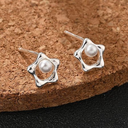 925 Sterling Silver Stud Earrings EJEW-D317-01S-1