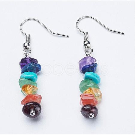 Natural & Synthetic Mixed Gemstone Dangle Earrings EJEW-JE02291-1