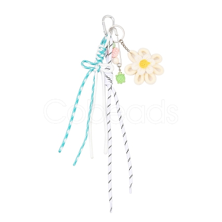 Flower Handmade Woven & Polyester Cord & Resin & Acrylic Beaded Pendant Decorations HJEW-JM04421-02-1