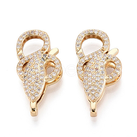 Brass Pave Clear Cubic Zirconia Lobster Claw Clasps KK-T075-73G-1