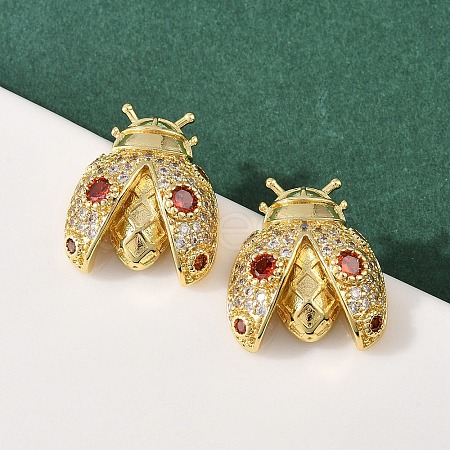 Brass Micro Pave Cubic Zirconia Stud Earrings EJEW-F400-03B-G-1