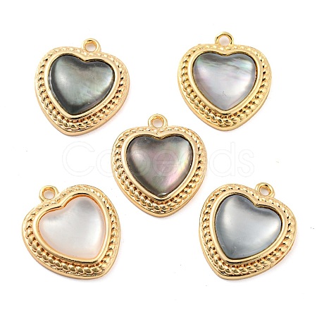 Natural Freshwater Shell Brass Heart Charms KK-Q806-07G-1