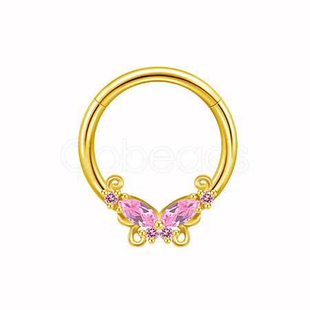 304 and 316 Surgical Stainless Steel Cubic Zirconia Butterfly Nipple Rings WGE628F-01-1