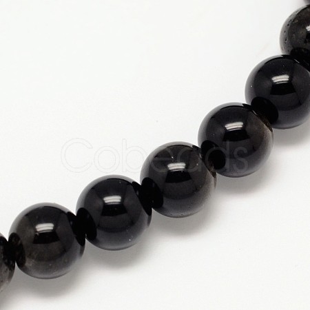 Grade AA Natural Golden Sheen Obsidian Round Beads Strands G-L275-01-6mm-1