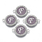 Alloy Enamel Links Connectors, with Crystal Rhinestones, Flat Round with Letter, Silver Color Plated, Letter.F, 22x16x2mm, Hole: 1.8mm