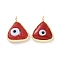 Handmade Evil Eye Lampwork Charms, with Real 18K Gold Plated Tone Brass Findings, Triangle Charm, FireBrick, 12x13x4mm, Hole: 2mm