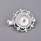 Hair Accessories Iron Alligator Hair Clip Findings, with Brass Filigree Flower Cabochon Bezel Settings, Silver Color Plated, Tray: 12mm, 34.5mm, Flower: 28mm