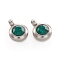 Trendy Original Color 304 Stainless Steel Grade A Rhinestone Flat Round Charm Pendants, May Birthstone Charms, Faceted, Stainless Steel Color, Emerald, 9x6.5x4mm, Hole: 2mm