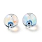 Transparent Glass Beads, with Enamel, Round with Evil Eye Pattern, Deep Sky Blue, 10~10.5x9mm, Hole: 1.6mm