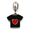 304 Stainless Steel Enamel European Dangle Charms, Large Hole Pendants, Clothes with Red Heart, Stainless Steel Color, Black, 22mm, Hole: 4.5mm, Pendant: 13x14x1.5mm