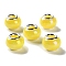 Opaque Brass Cores Acrylic European Beads, Round, Large Hole Bead, Silver, Yellow, 14x10mm, Hole: 5mm