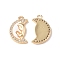 Brass Micro Pave Clear Cubic Zirconia Pendants, Moon Charms, with Shell, Real 18K Gold Plated, 15.5x10x2.5mm, Hole: 1.2mm