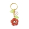 Flower Acrylic Imitation Gemstone Pendant Keychain, with Alloy Enamel Charm and Iron Split Key Rings, FireBrick, 8cm