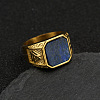 304 Stainless Steel with Natural Lapis Lazuli Finger Rings FS-WG06E27-15-1