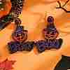 Skull Pattern Glass Bead Handmade Stud Earrings for Halloween XI5710-1