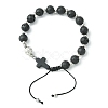 3Pcs 3 Style Gemstone Round & Cross Braided Bead Bracelets BJEW-TA00321-3