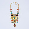 Oval Square Baroque Style Alloy & Colorful Resin Statement Bib Necklaces FS-WG6C445-01-2
