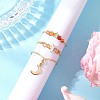 3Pcs Copper Wire Wrapped Natural Carnelian Faceted Round Bead Finger Rings for Women RJEW-JR00887-01-1