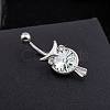 Piercing Jewelry Real Platinum Plated Brass Cubic Zirconia Owl Navel Ring Navel Ring Belly Rings AJEW-EE0001-33A-3