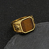 304 Stainless Steel with Natural Tiger Eye Finger Rings FS-WG06E27-05-1