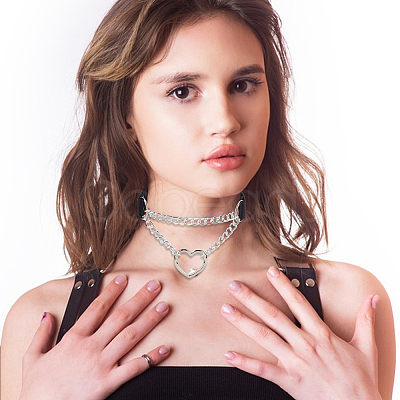 3Pcs 3 Styles Punk-style Imitation Leather Chocker Necklaces NJEW-CL0001-25-1