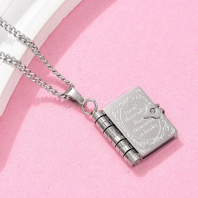 304 Stainless Steel Book Pendant Necklaces for Women NJEW-U037-01A-P-1