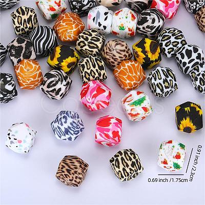 Colorful Pattern Printed Silicone Focal Beads SI-JX0022A-01-1
