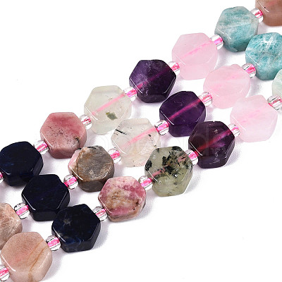 Natural Sodalite & Rhodonite & Prehnite & Amethyst & Rose Quartz & Flower Amazonite & Sunstone Beads Strands G-N358-03A-01-1